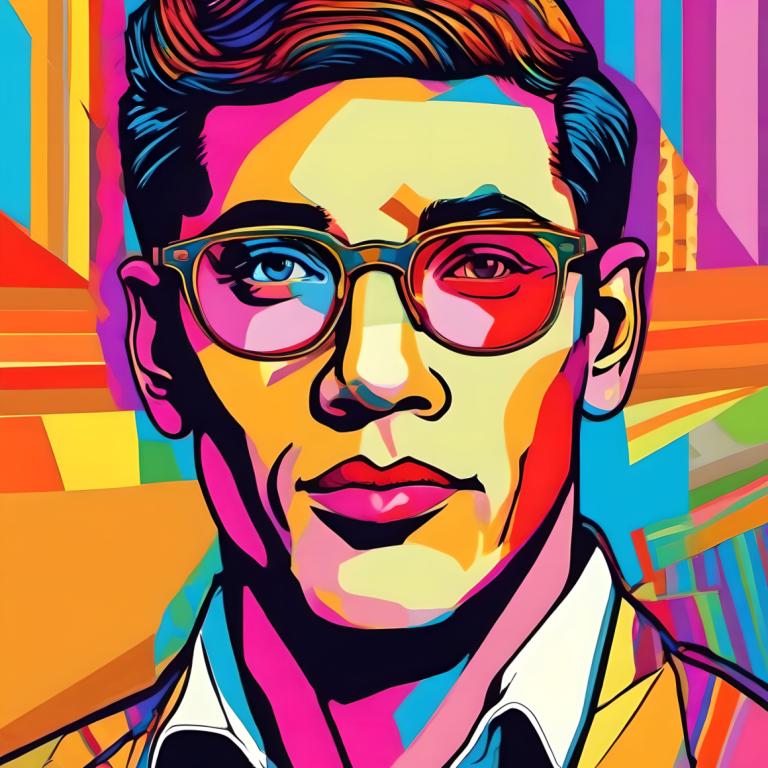 Pop Art,Pop Art, People, man, solo, 1boy, male focus, portrait, shirt, glasses, collared shirt, blue eyes