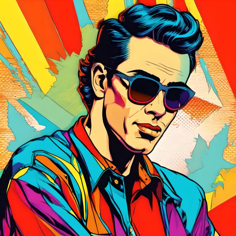 Pop Art,Pop Art, People, man, 1boy, male focus, shirt, solo, sunglasses, black hair, red shirt, jacket