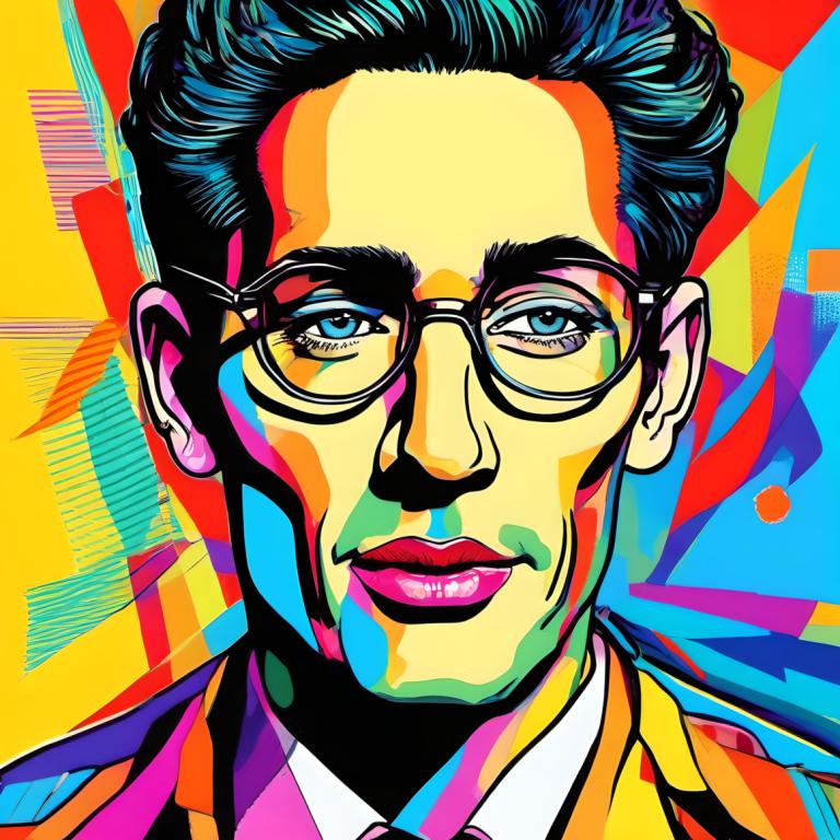 Pop Art,Pop Art, People, man, solo, glasses, 1boy, male focus, black hair, portrait, looking at viewer