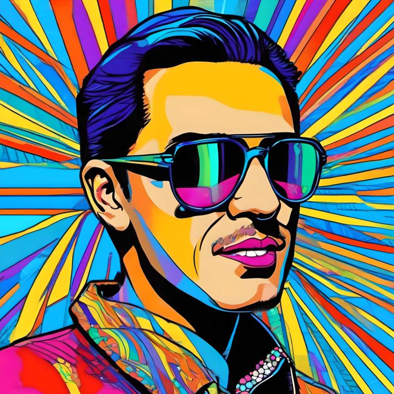 Pop Art,Pop Art, People, man, solo, colorful, 1boy, male focus, sunglasses, jewelry, shirt, necklace