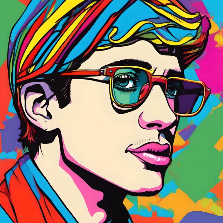 Pop Art,Pop Art, People, man, solo, colorful, 1boy, male focus, hat, portrait, glasses, parted lips