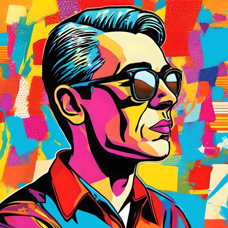 Pop-Art,Pop-Art, Menschen, Mann, 1Junge, Solo, männlicher Fokus, Hemd, Kragenhemd, Sonnenbrille, Blaues Shirt