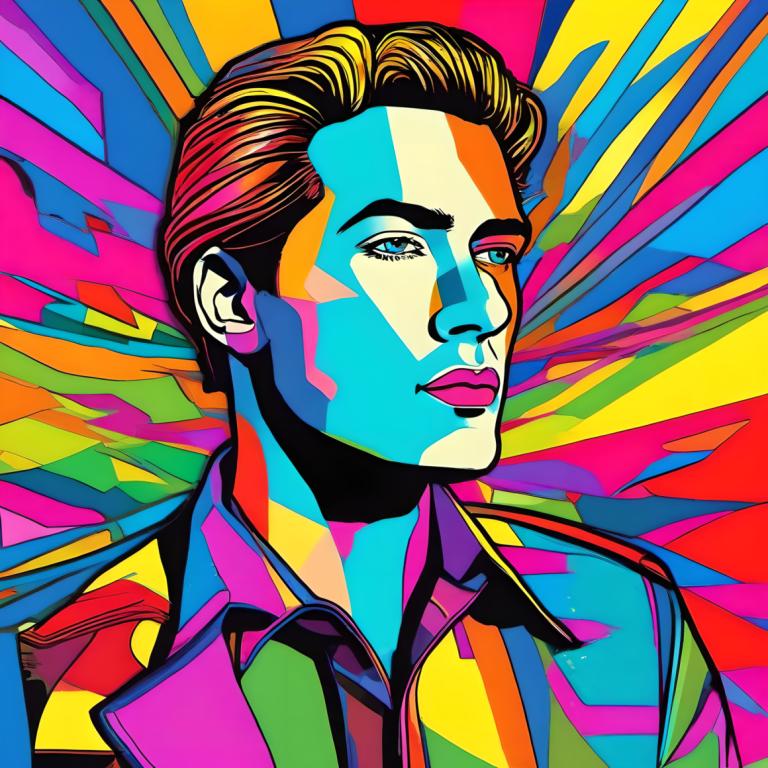 Pop Art,Pop Art, People, man, solo, colorful, male focus, 1boy, shirt, collared shirt, blue eyes, brown hair