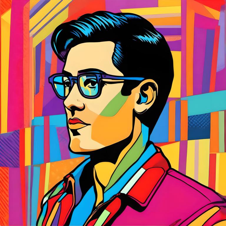 Pop Art,Pop Art, People, man, solo, 1boy, male focus, black hair, glasses, shirt, collared shirt, jacket