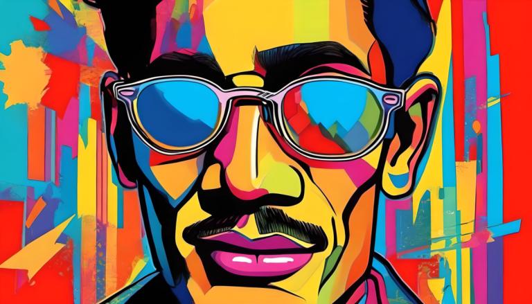 Pop Art,Pop Art, People, man, 1boy, solo, male focus, colorful, sunglasses, facial hair, tinted eyewear