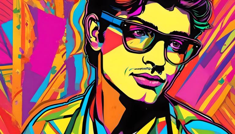 Pop Art,Pop Art, People, man, 1boy, solo, male focus, glasses, shirt, black hair, facial hair, portrait