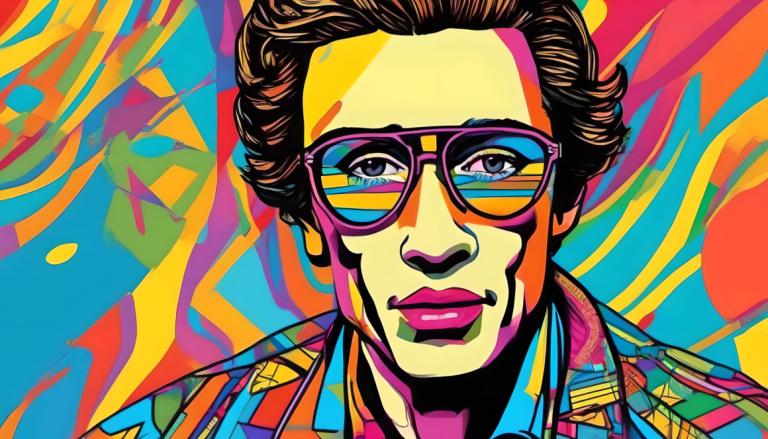 Pop Art,Pop Art, People, man, solo, male focus, 1boy, colorful, brown hair, glasses, shirt, portrait