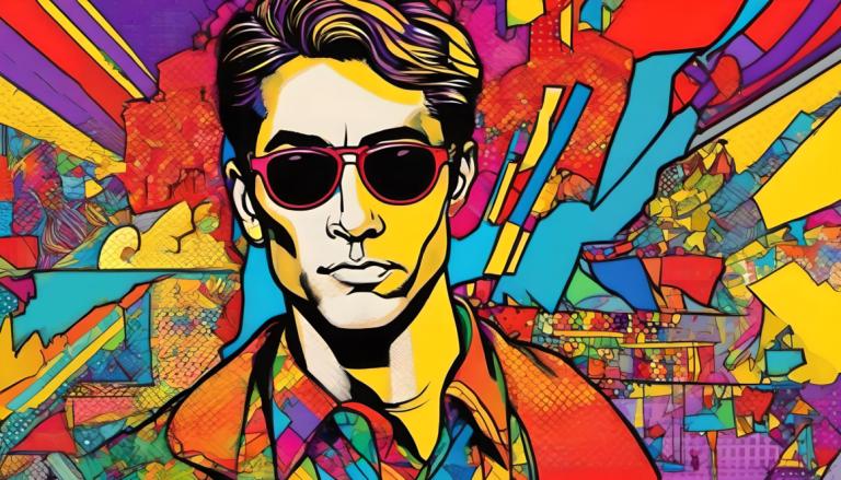 Pop-Art,Pop-Art, Menschen, Mann, männlicher Fokus, 1Junge, Hemd, bunt, Solo, Sonnenbrille, Kragenhemd