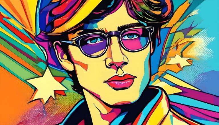 Pop Art,Pop Art, People, man, solo, male focus, 1boy, colorful, sunglasses, star (symbol), blue eyes, portrait