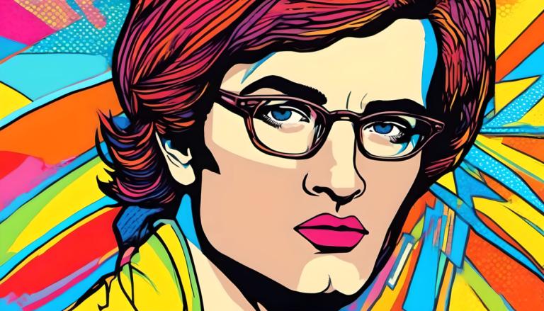 Pop Art,Pop Art, People, man, solo, glasses, blue eyes, colorful, male focus, portrait, brown hair, 1boy