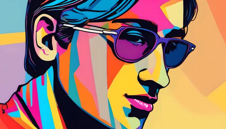 Pop Art,Pop Art, People, man, solo, sunglasses, colorful, profile, earrings, male focus, jewelry, portrait