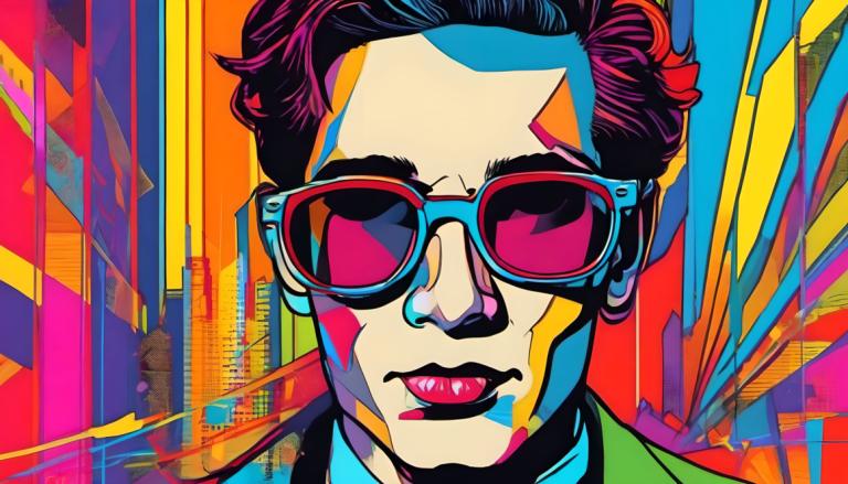 Pop Art,Pop Art, People, man, solo, 1boy, male focus, colorful, sunglasses, portrait, black hair, short hair