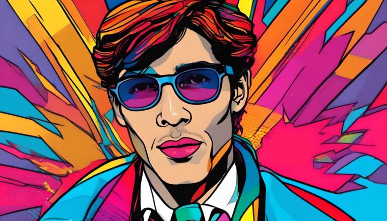 Pop Art,Pop Art, People, man, male focus, 1boy, solo, colorful, necktie, sunglasses, brown hair, facial hair