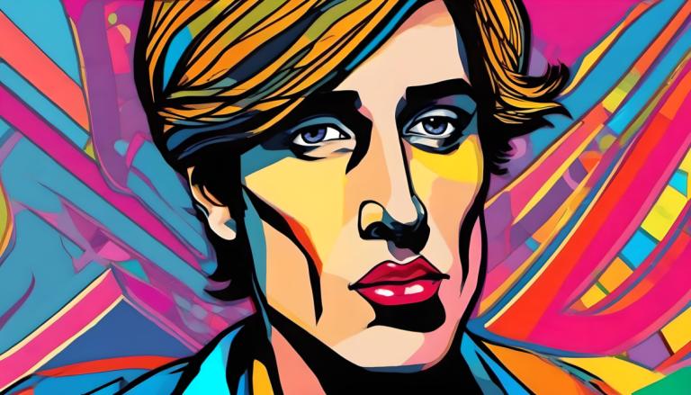 Pop Art,Pop Art, People, man, solo, 1boy, male focus, colorful, blonde hair, blue eyes, makeup, lipstick