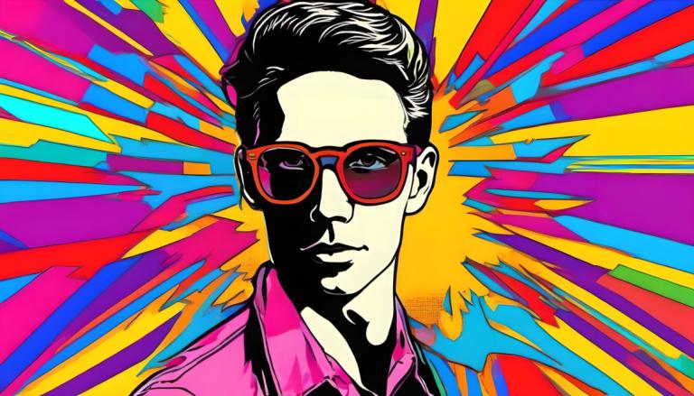 Pop Art,Pop Art, People, man, male focus, 1boy, solo, colorful, black hair, shirt, sunglasses, collared shirt