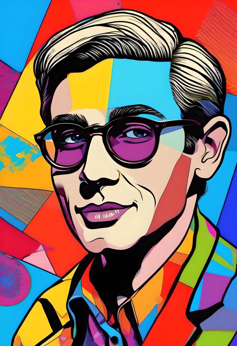 Pop Art,Pop Art, People, man, male focus, 1boy, solo, shirt, colorful, collared shirt, sunglasses, smile