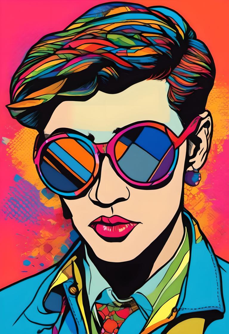 Pop Art,Pop Art, People, man, solo, earrings, jewelry, sunglasses, shirt, colorful, portrait