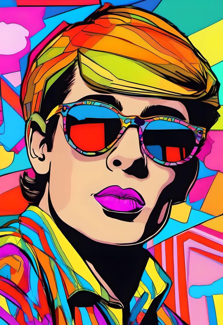 Pop Art,Pop Art, People, man, colorful, solo, male focus, 1boy, sunglasses, purple lips, shirt, blonde hair