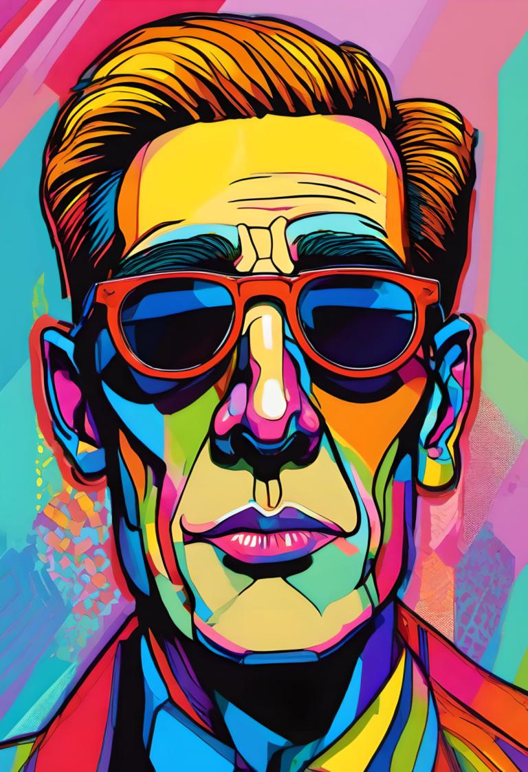 Pop Art,Pop Art, People, man, solo, 1boy, male focus, sunglasses, colorful, portrait, earrings, facial hair