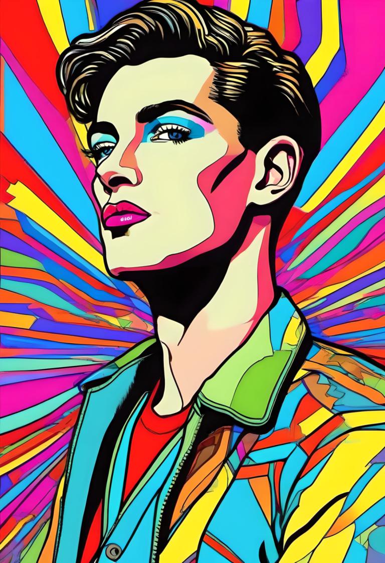 Pop Art,Pop Art, People, man, solo, shirt, 1boy, male focus, colorful, black hair, collared shirt, upper body