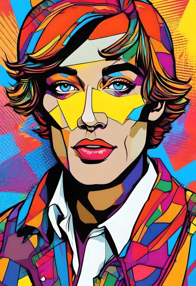 Pop Art,Pop Art, People, man, solo, male focus, 1boy, colorful, blue eyes, shirt, collared shirt, clown