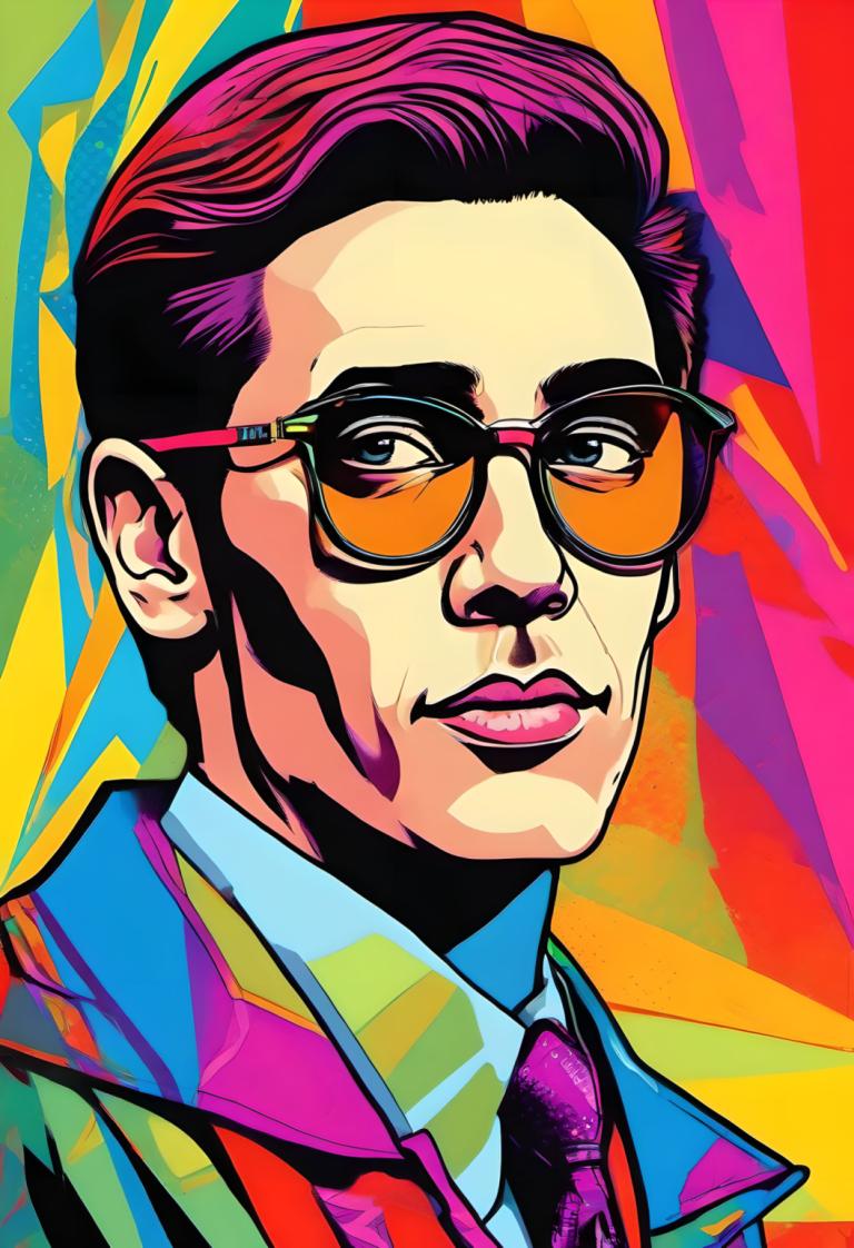 Pop Art,Pop Art, People, man, solo, male focus, 1boy, necktie, colorful, glasses, sunglasses, portrait