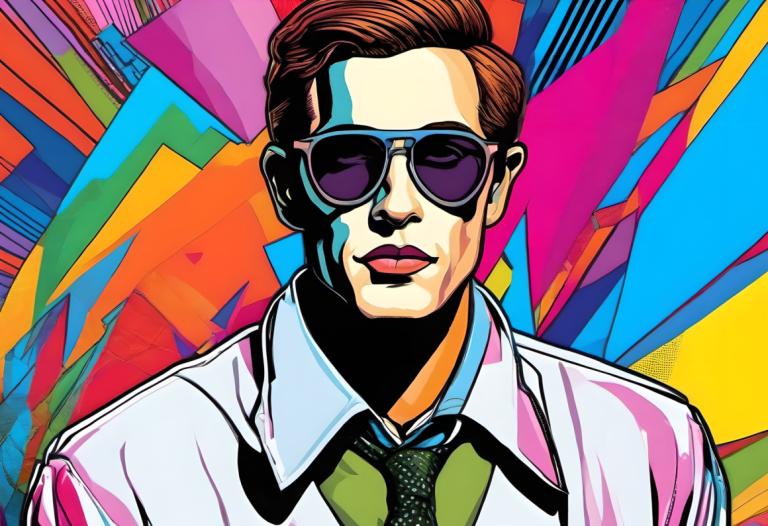 Pop Art,Pop Art, People, man, solo, male focus, 1boy, necktie, brown hair, shirt, sunglasses, collared shirt