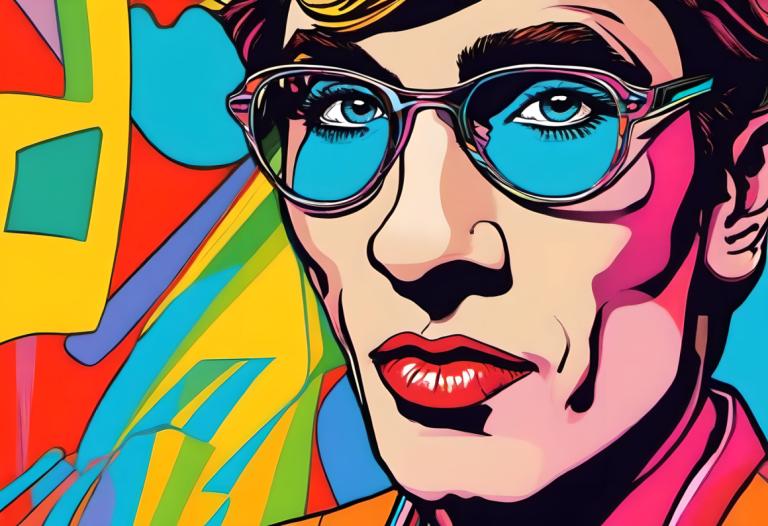 Pop Art,Pop Art, People, man, solo, 1boy, male focus, sunglasses, blue eyes, colorful, portrait, makeup