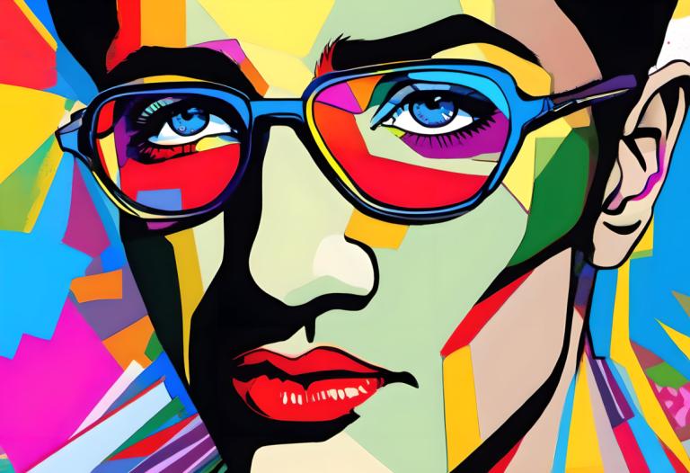 Pop Art,Pop Art, People, man, solo, colorful, blue eyes, male focus, 1boy, makeup, glasses, sunglasses