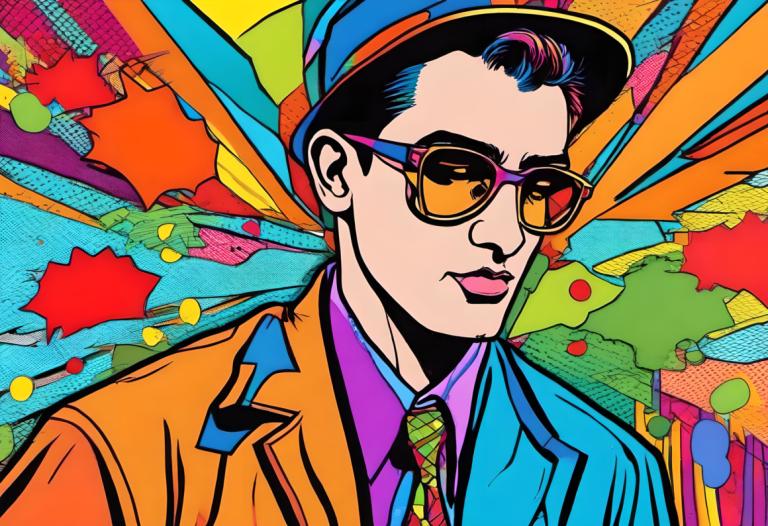 Pop Art,Pop Art, People, man, male focus, colorful, 1boy, solo, shirt, necktie, collared shirt, hat