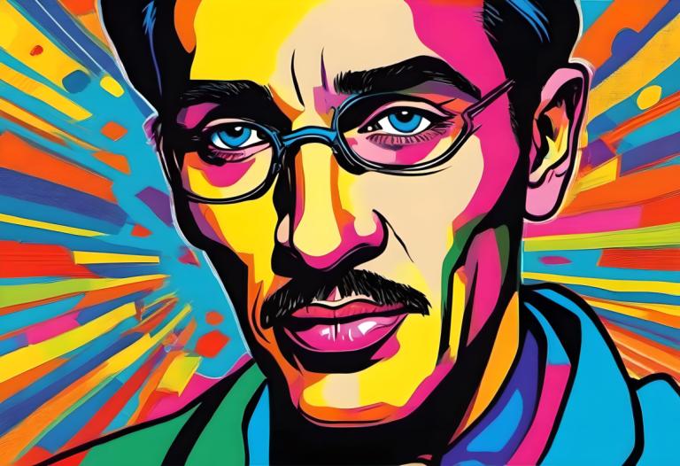 Pop Art,Pop Art, People, man, 1boy, male focus, solo, facial hair, blue eyes, glasses, mustache, portrait