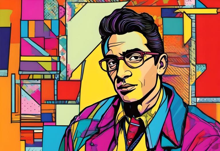 Pop Art,Pop Art, People, man, 1boy, male focus, solo, necktie, shirt, glasses, black hair, collared shirt