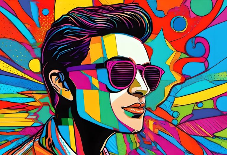 Pop Art,Pop Art, People, man, colorful, solo, sunglasses, black hair, 1boy, male focus, tinted eyewear