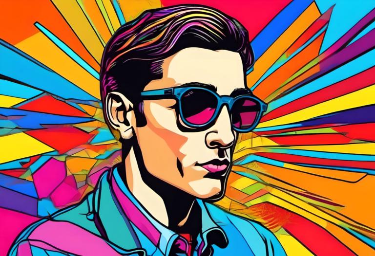 Pop Art,Pop Art, People, man, male focus, 1boy, solo, colorful, sunglasses, shirt, collared shirt, black hair