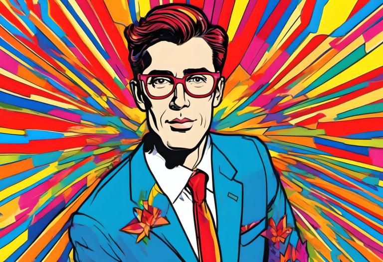 Pop Art,Pop Art, People, man, male focus, solo, 1boy, necktie, glasses, shirt, white shirt, blue jacket