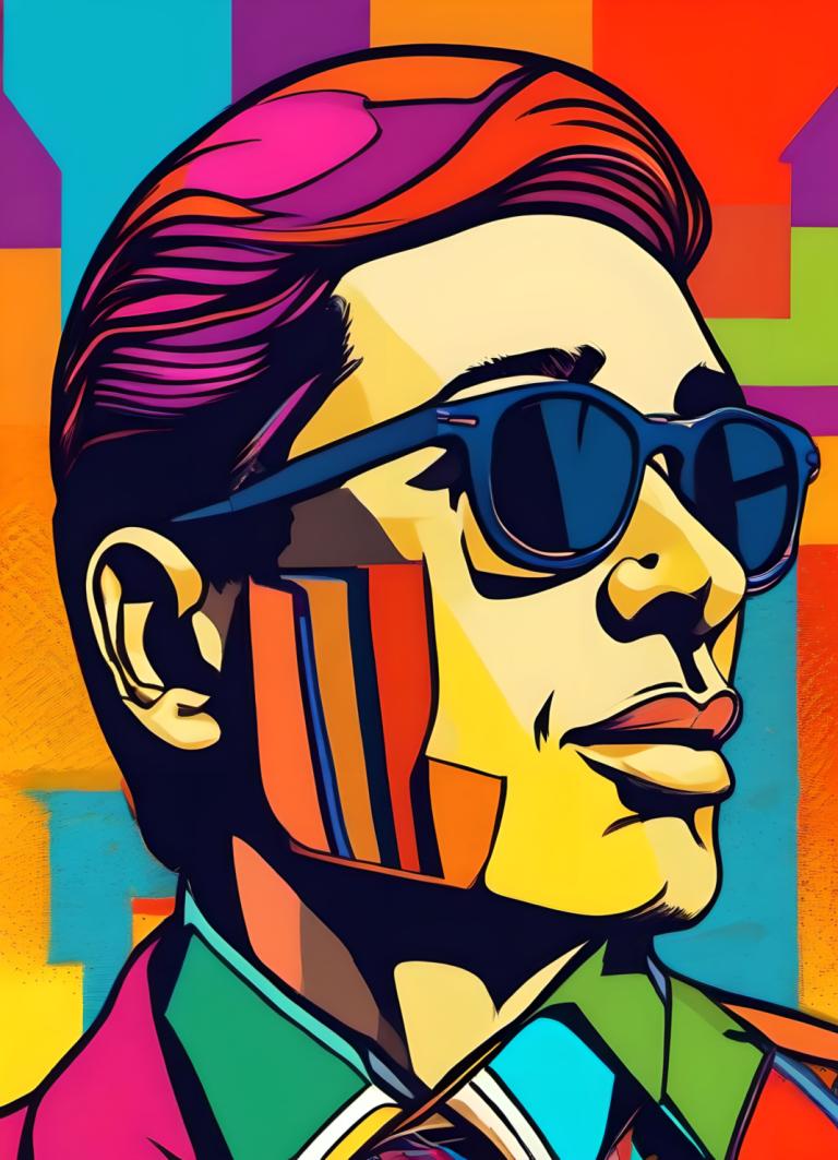 Pop Art,Pop Art, People, man, male focus, 1boy, solo, sunglasses, colorful, shirt, portrait, necktie