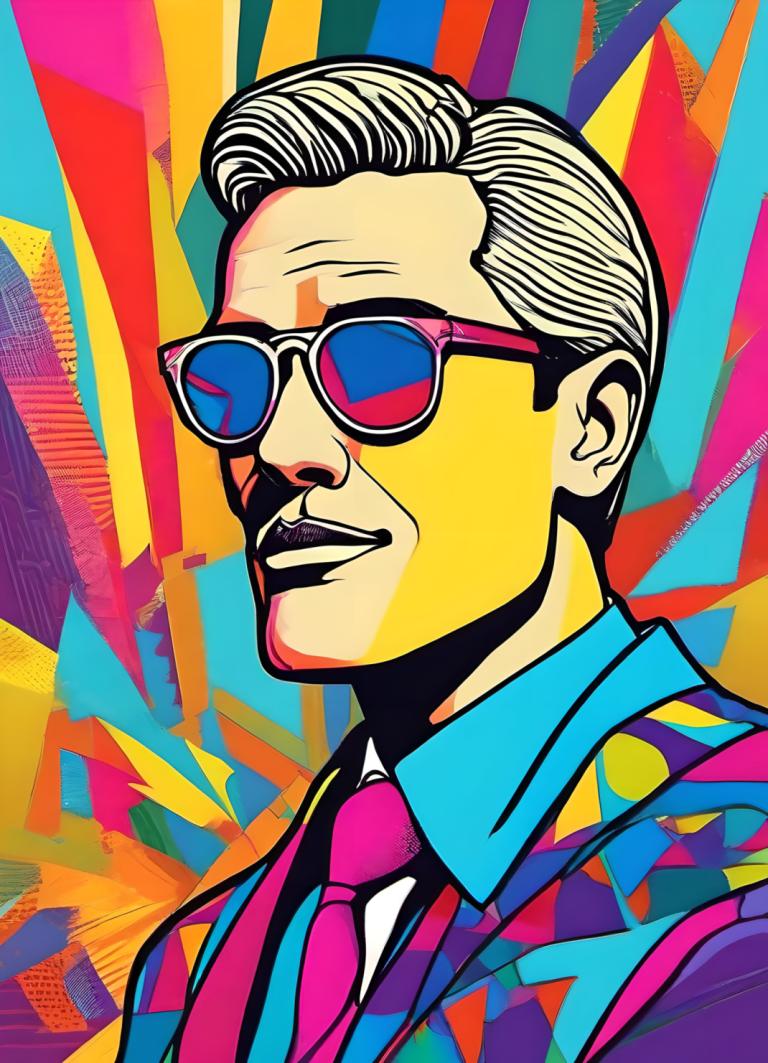 Pop Art,Pop Art, People, man, 1boy, male focus, solo, necktie, shirt, sunglasses, collared shirt, formal