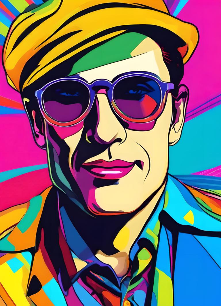 Pop Art,Pop Art, People, man, male focus, 1boy, solo, hat, shirt, sunglasses, collared shirt, necktie