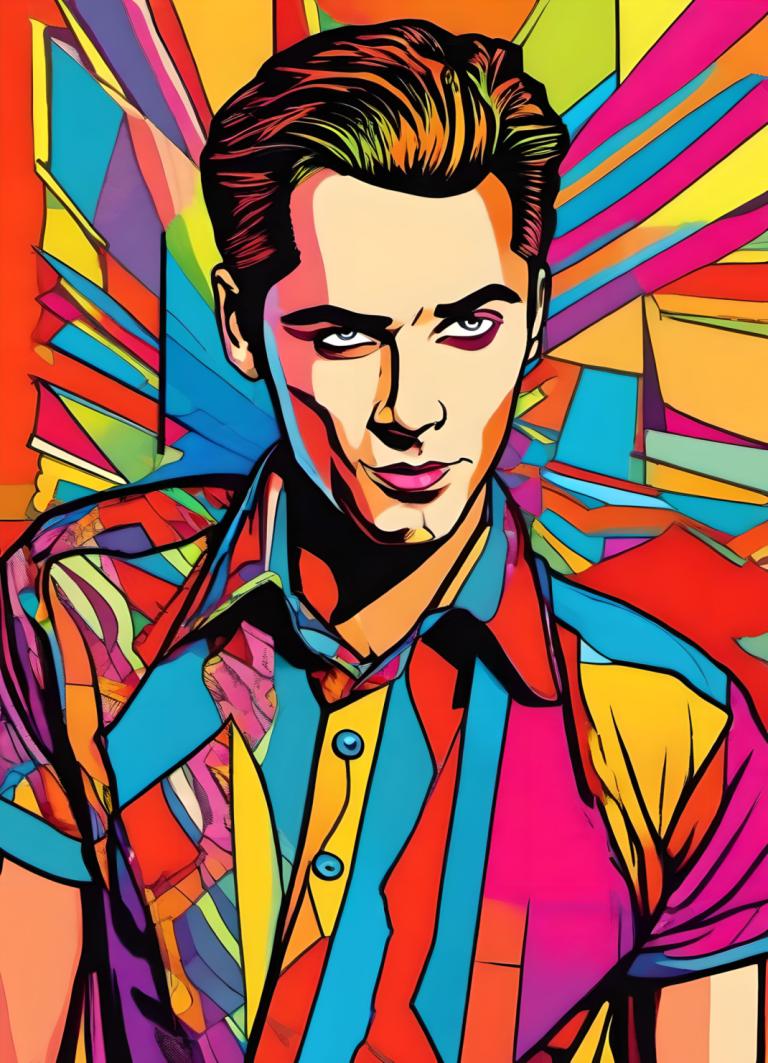 Pop Art,Pop Art, People, man, male focus, colorful, 1boy, solo, shirt, necktie, upper body, brown hair