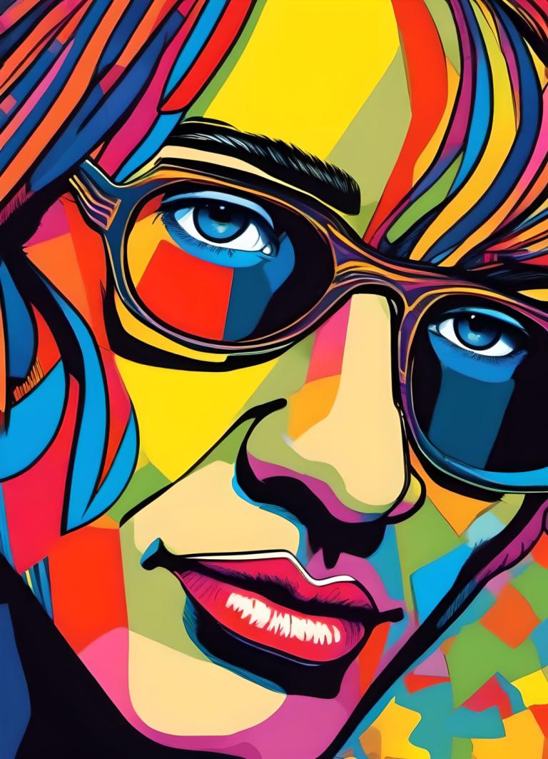 Pop Art,Pop Art, People, man, solo, colorful, male focus, 1boy, glasses, blue eyes, portrait, open mouth