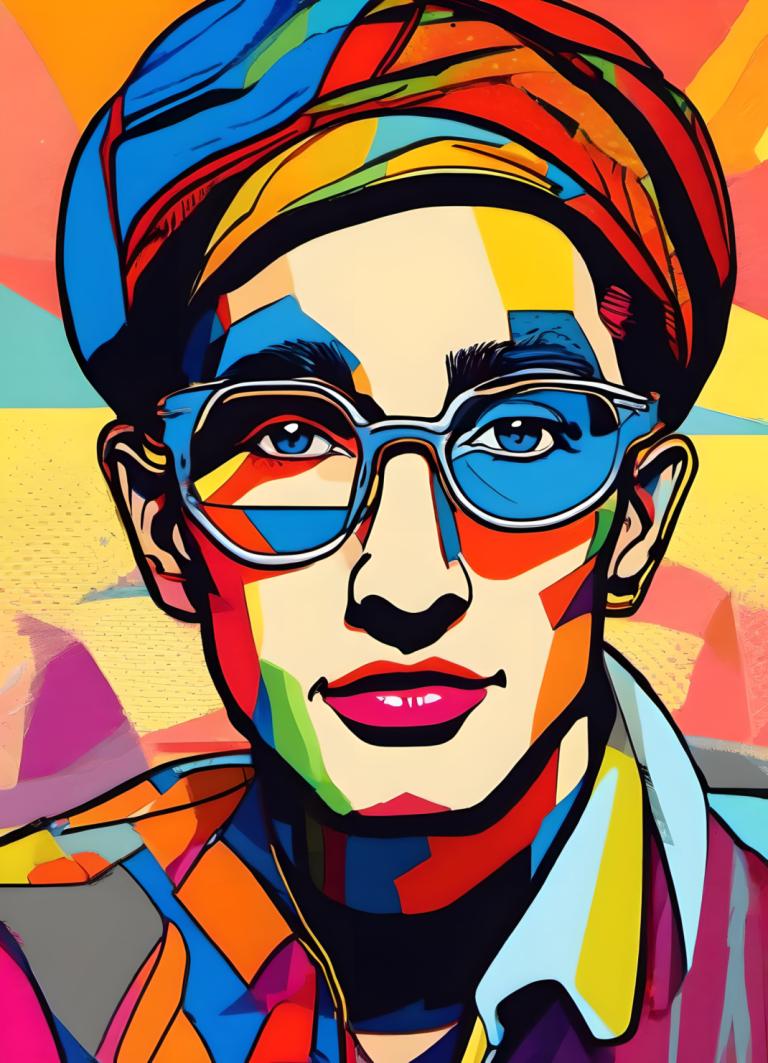 Pop Art,Pop Art, People, man, solo, male focus, 1boy, sunglasses, blue eyes, portrait, shirt, makeup