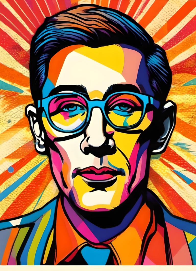 Pop Art,Pop Art, People, man, solo, male focus, 1boy, glasses, shirt, portrait, necktie, collared shirt