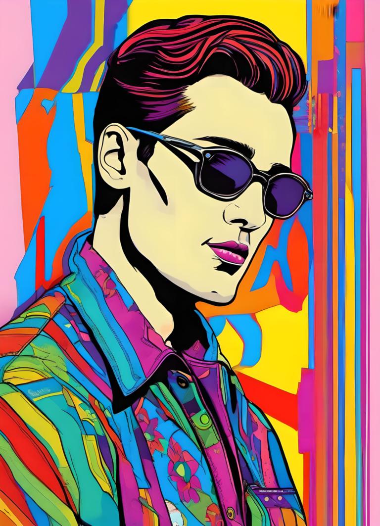 Pop Art,Pop Art, Oameni, om, solo, focalizare masculină, 1 băiat, cămaşă, ochelari de soare, colorat