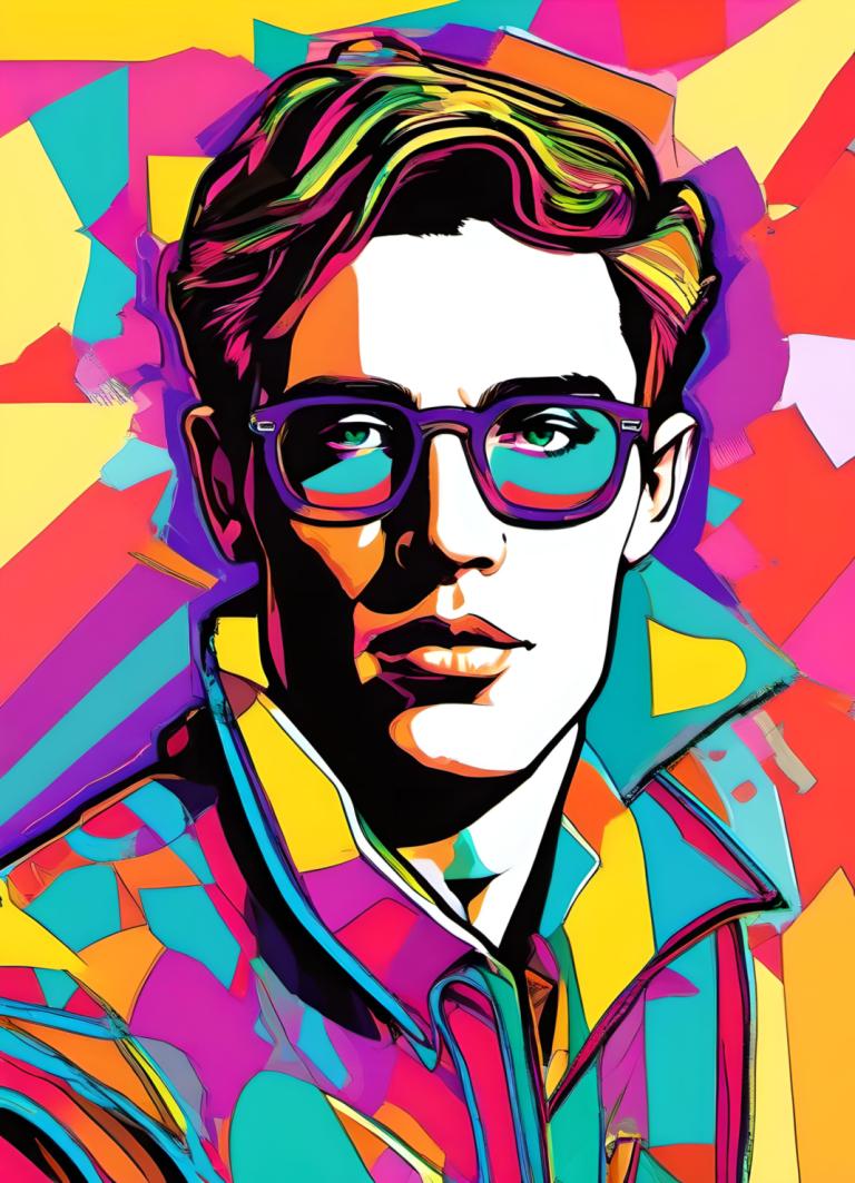 Pop Art,Pop Art, People, man, colorful, solo, male focus, 1boy, green eyes, glasses, sunglasses, upper body