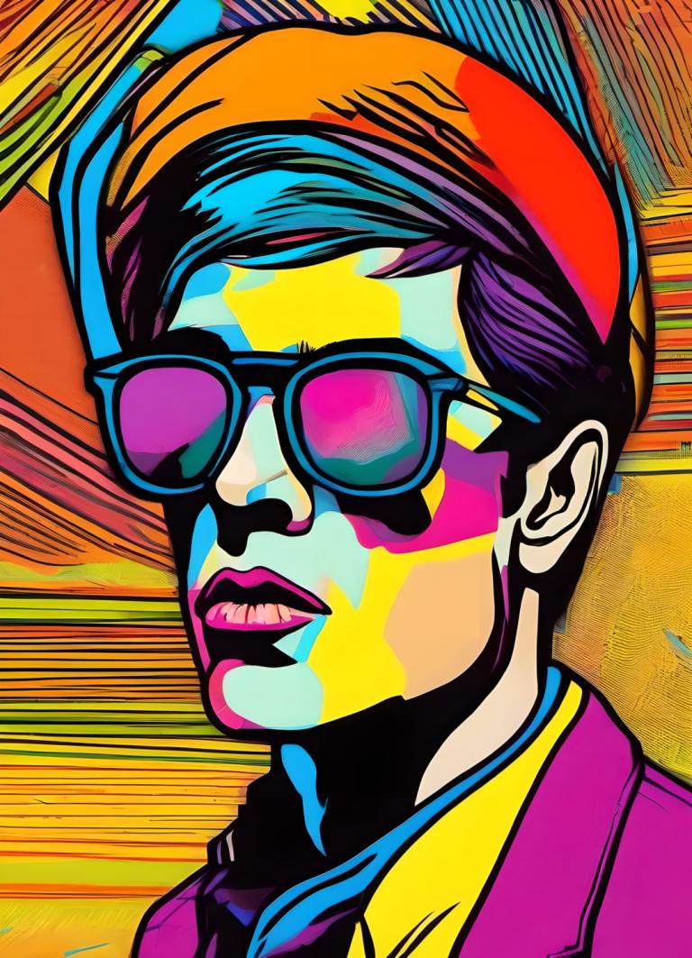 Pop Art,Pop Art, People, man, male focus, 1boy, solo, colorful, sunglasses, hat, facepaint, parody, shirt