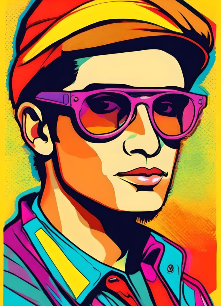 Pop Art,Pop Art, Mennesker, Mann, mannlig fokus, solo, 1 gutt, hatt, solbriller, skjorte, portrett