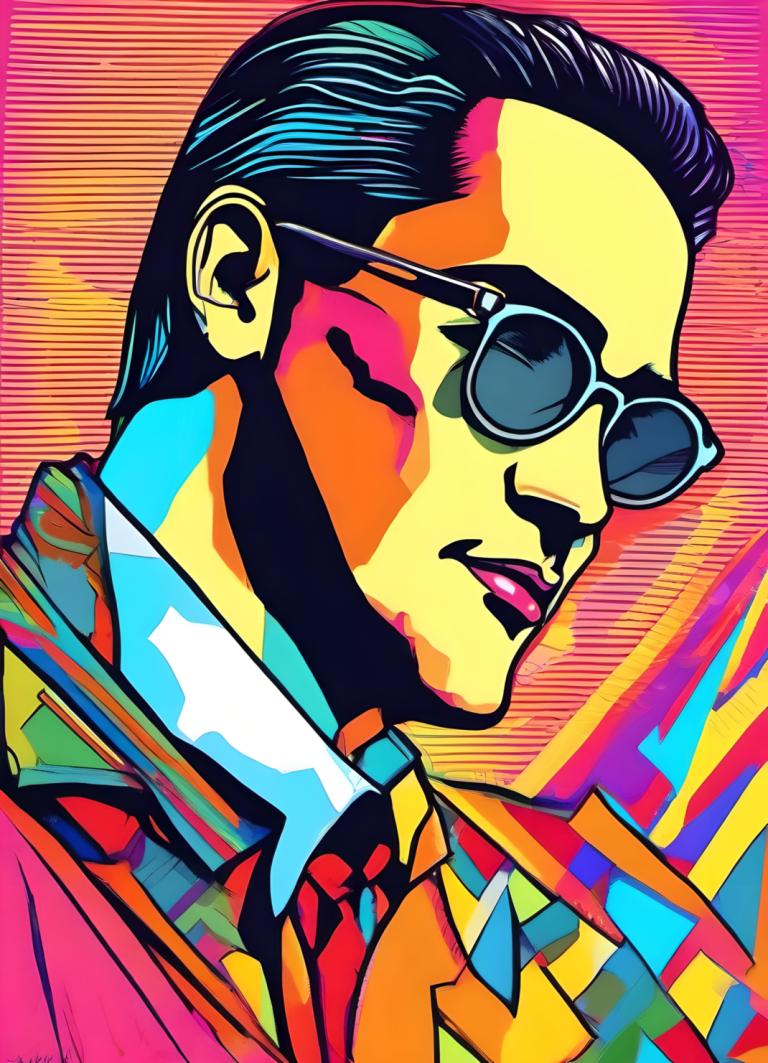 Pop Art,Pop Art, People, man, 1boy, male focus, solo, black hair, sunglasses, shirt, colorful, necktie