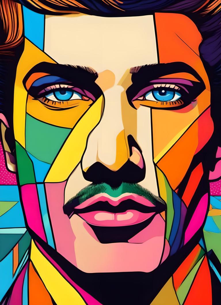 Pop-Art,Pop-Art, Personnes, homme, foyer masculin, 1garçon, yeux bleus, solo, coloré, cheveux bruns