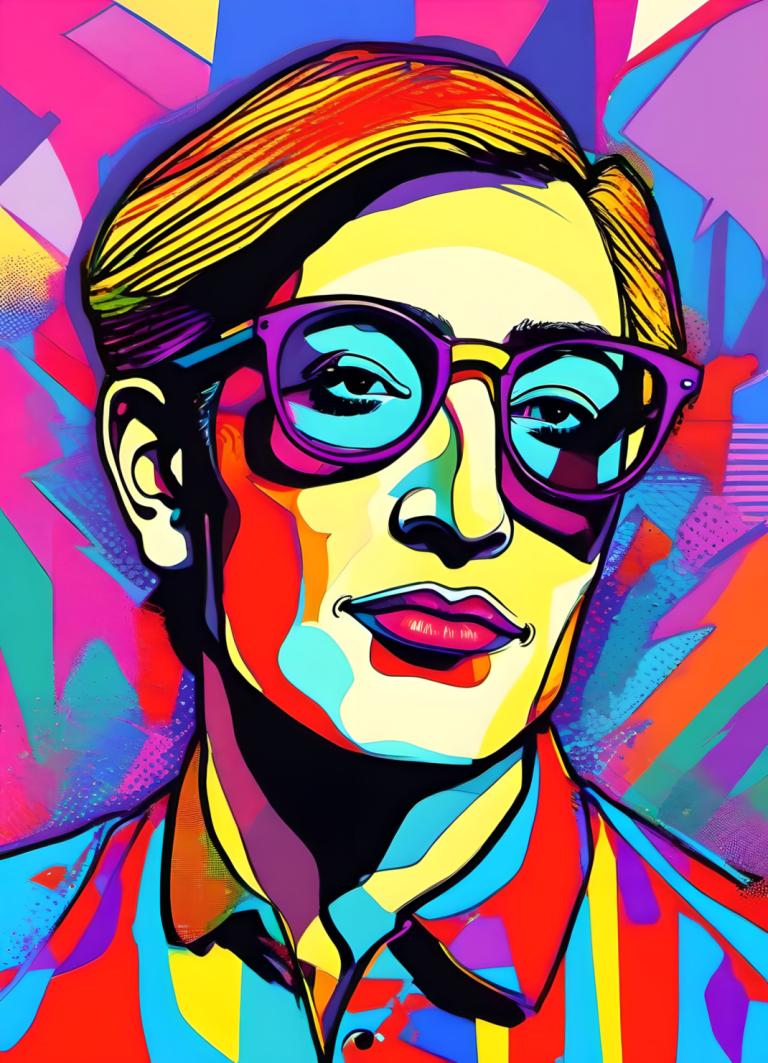 Pop-Art,Pop-Art, Personnes, homme, foyer masculin, 1garçon, solo, coloré, lunettes, chemise, portrait, langue