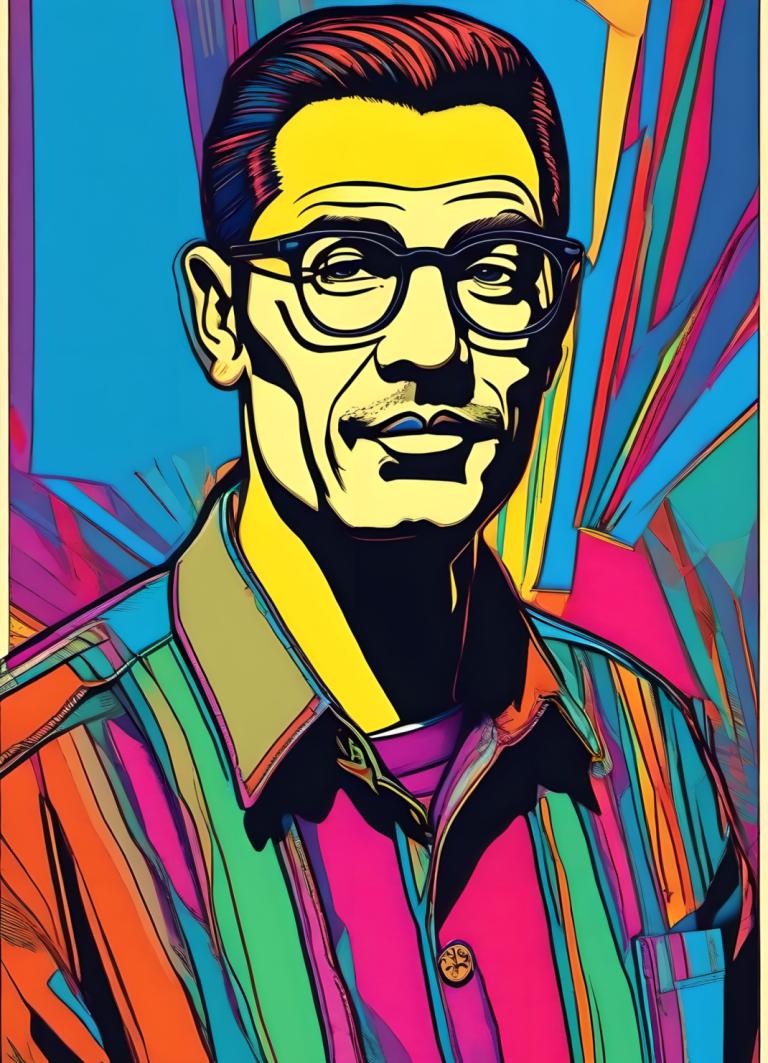 Pop Art,Pop Art, People, man, 1boy, male focus, solo, glasses, facial hair, shirt, mustache, collared shirt